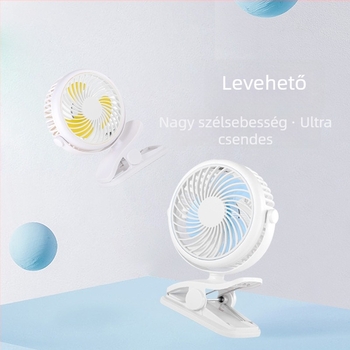 Mini USB-s asztali ventilátor kampóval, csendes, újratölthető, erőteljes légáram diákszobába