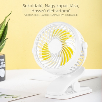 Mini USB-s asztali ventilátor kampóval, csendes, újratölthető, erőteljes légáram diákszobába