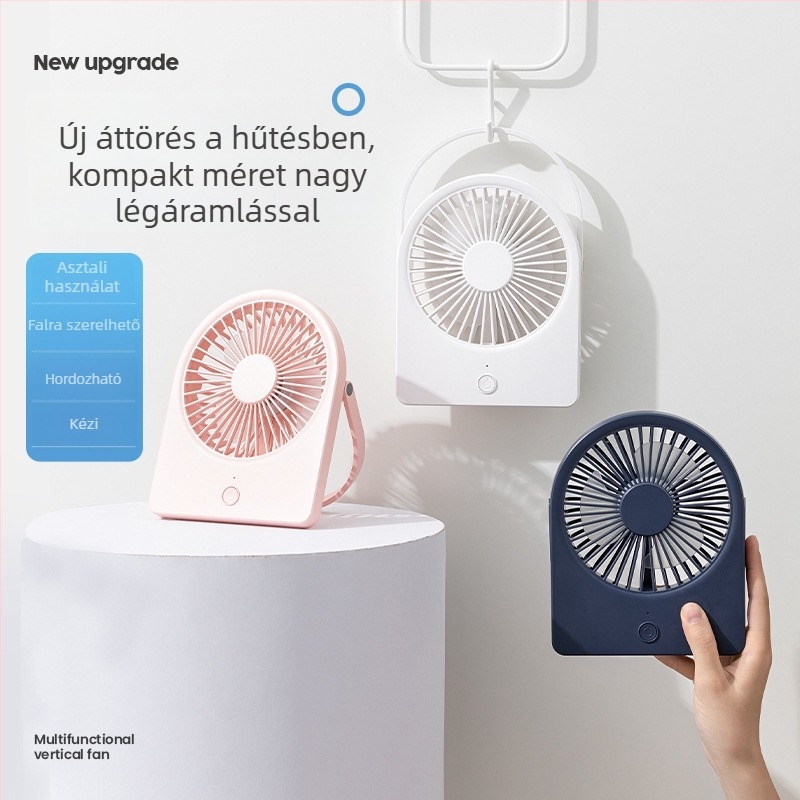 USB asztali ventilátor, ultra vékony, mini hordozható, 3-lapátos, beépített akkumulátorral, falra vagy asztalra szerelhető