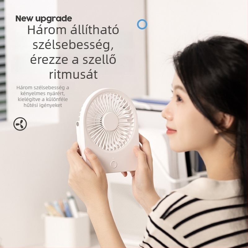 USB asztali ventilátor, ultra vékony, mini hordozható, 3-lapátos, beépített akkumulátorral, falra vagy asztalra szerelhető