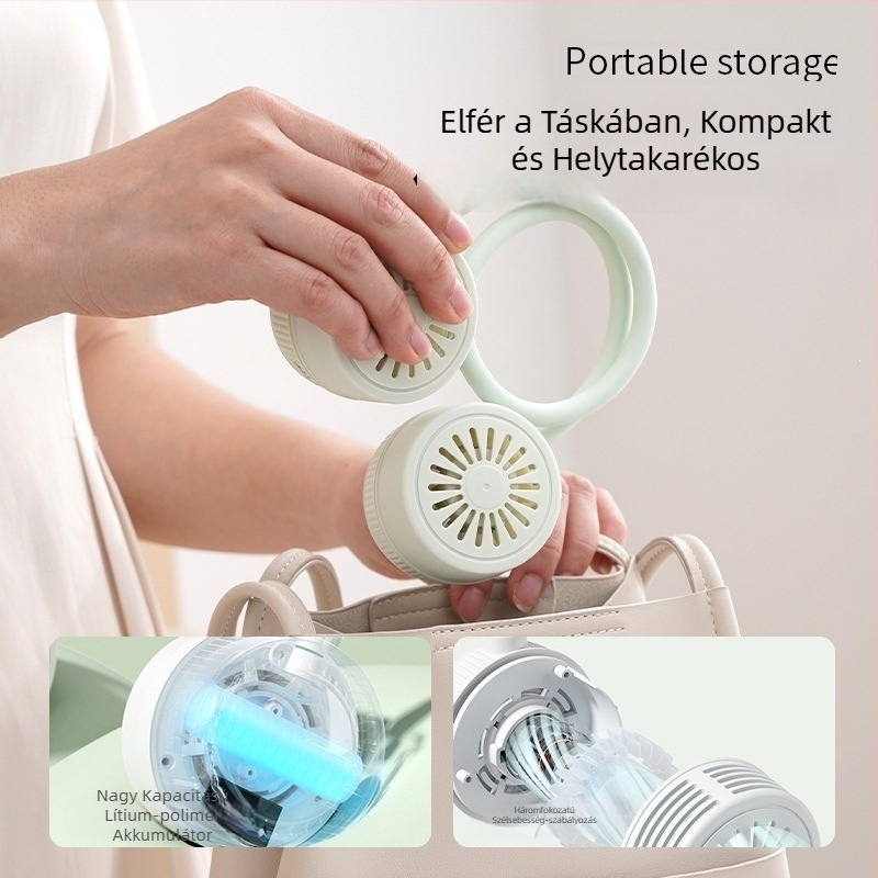 Összecsukható nyakventilátor, hordozható kültéri elektromos ventilátor, csendes, lapát nélküli mini ventilátor