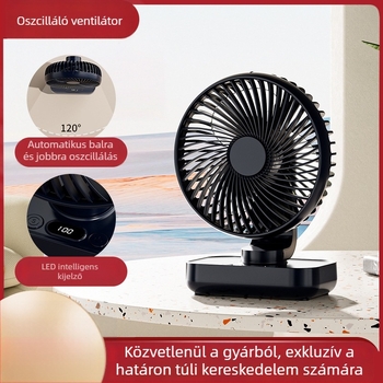 Asztali ventilátor fejforgással, kompakt USB-s mini ventilátor kollégiumi szobához, csendes működés, hosszú üzemidő