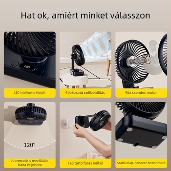 Asztali ventilátor fejforgással, kompakt USB-s mini ventilátor kollégiumi szobához, csendes működés, hosszú üzemidő