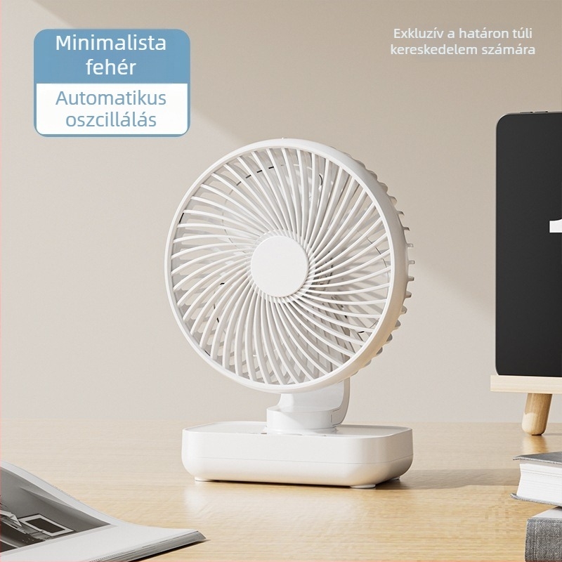 Asztali ventilátor fejforgással, kompakt USB-s mini ventilátor kollégiumi szobához, csendes működés, hosszú üzemidő