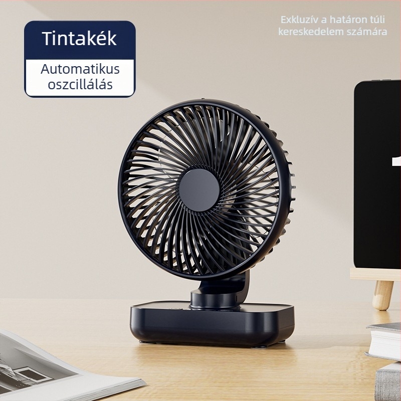 Asztali ventilátor fejforgással, kompakt USB-s mini ventilátor kollégiumi szobához, csendes működés, hosszú üzemidő