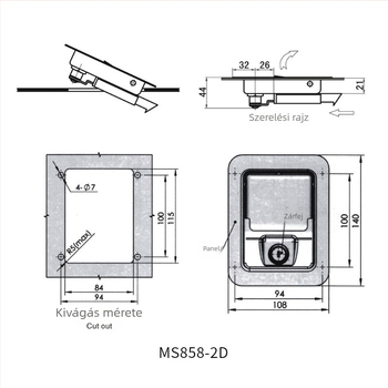 MS858-2D/858-A mortise zár acél ajtókhoz, szekrényekhez és elektromos szekrényekhez