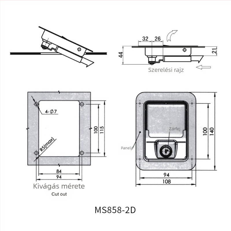 MS858-2D/858-A mortise zár acél ajtókhoz, szekrényekhez és elektromos szekrényekhez
