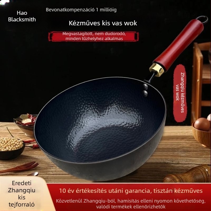Személyre szabott Zhangqiu autentikus bevonat nélküli kis tejes edény bébiételekhez, kézzel kovácsolt vasból