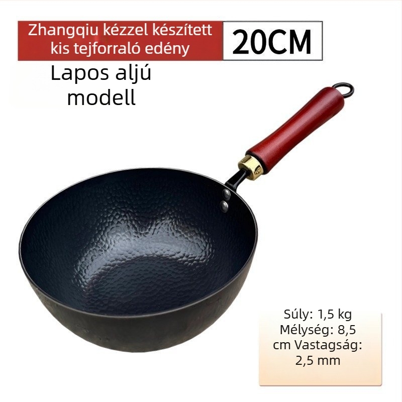 Személyre szabott Zhangqiu autentikus bevonat nélküli kis tejes edény bébiételekhez, kézzel kovácsolt vasból