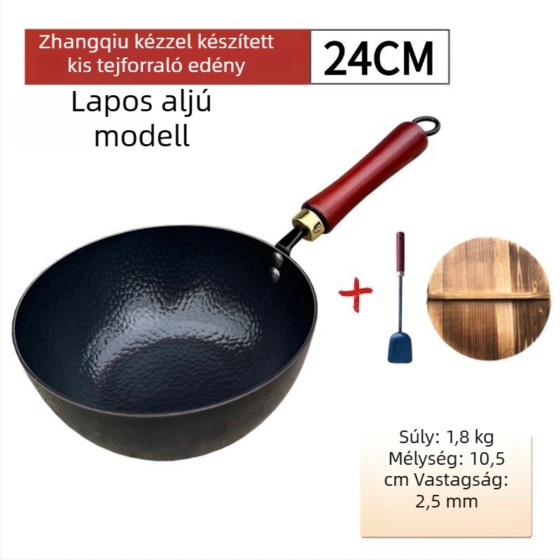Személyre szabott Zhangqiu autentikus bevonat nélküli kis tejes edény bébiételekhez, kézzel kovácsolt vasból