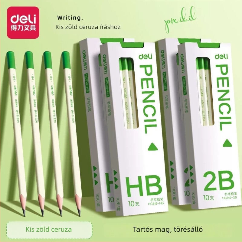 Deli háromszög alakú zöld HB/2B ceruza gyerekeknek, nem toxikus, törésálló, szemvédő, fa iskolai ceruza