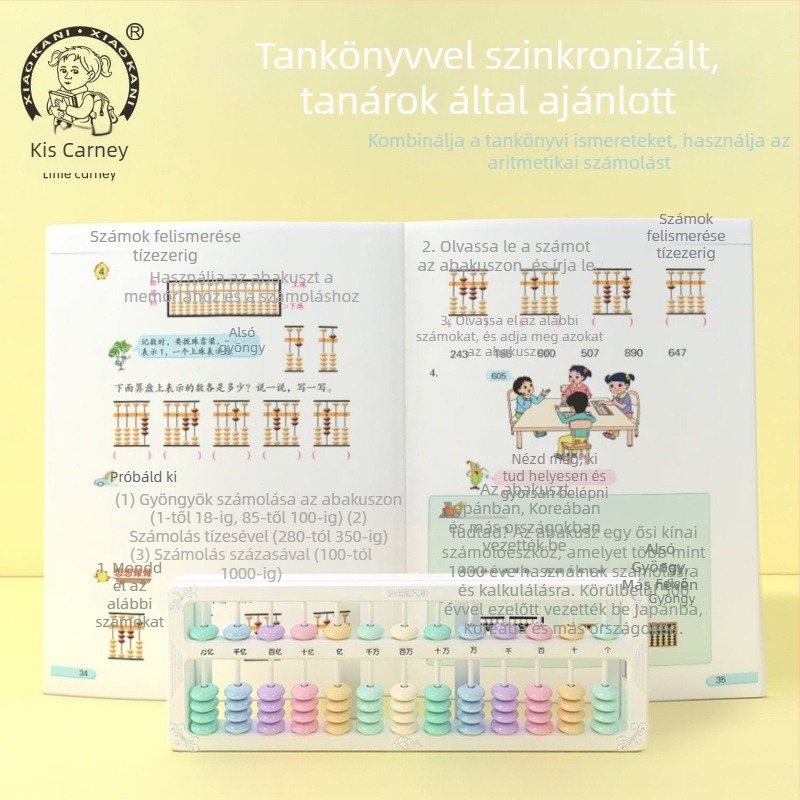 Első- és második osztályos tanulók számára készült abakusz oktatási segéd: 13 rúd, 7 gyöngy, összeadás és kivonás