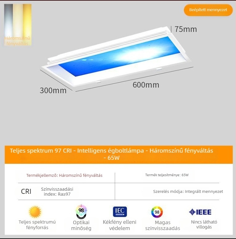 Beépített mennyezeti Sky Light lámpa konyha és fürdőszoba számára, kék égbolt fény