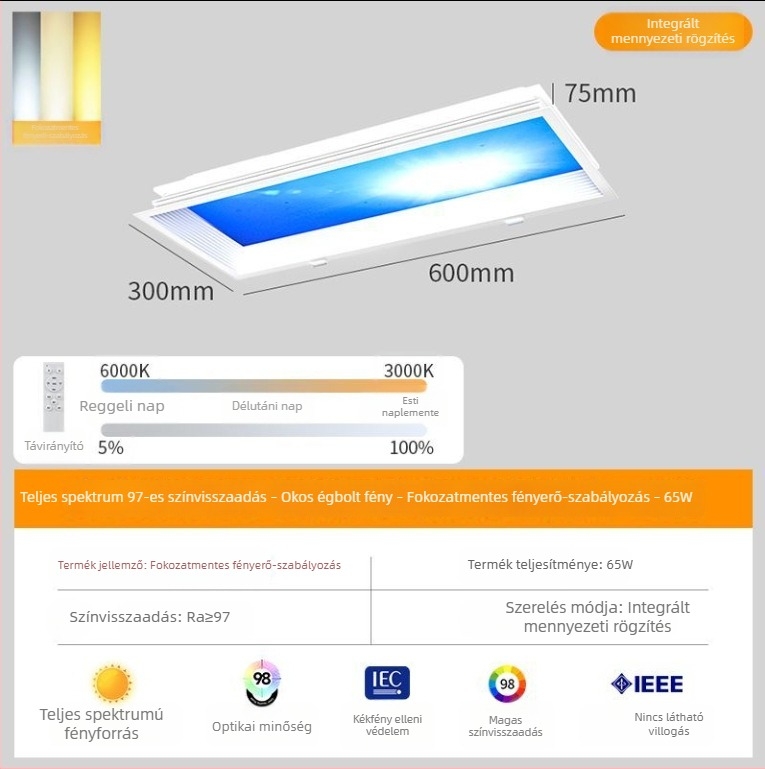 Beépített mennyezeti Sky Light lámpa konyha és fürdőszoba számára, kék égbolt fény