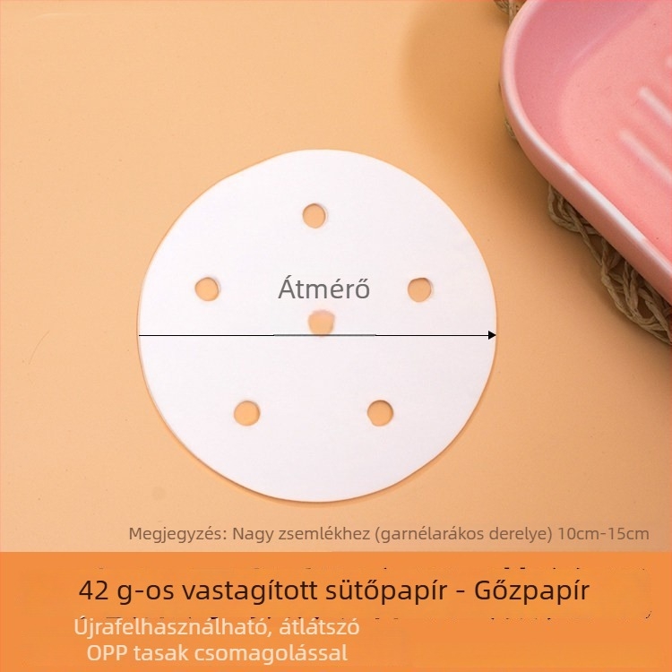 Élelmiszer-minőségű kör alakú, vastagított, kétoldalas egyszer használatos párolópapír szilikon bevonattal, nem tapad, otthoni használatra