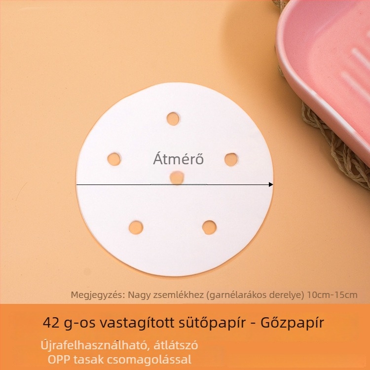 Élelmiszer-minőségű kör alakú, vastagított, kétoldalas egyszer használatos párolópapír szilikon bevonattal, nem tapad, otthoni használatra