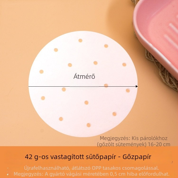 Élelmiszer-minőségű kör alakú, vastagított, kétoldalas egyszer használatos párolópapír szilikon bevonattal, nem tapad, otthoni használatra