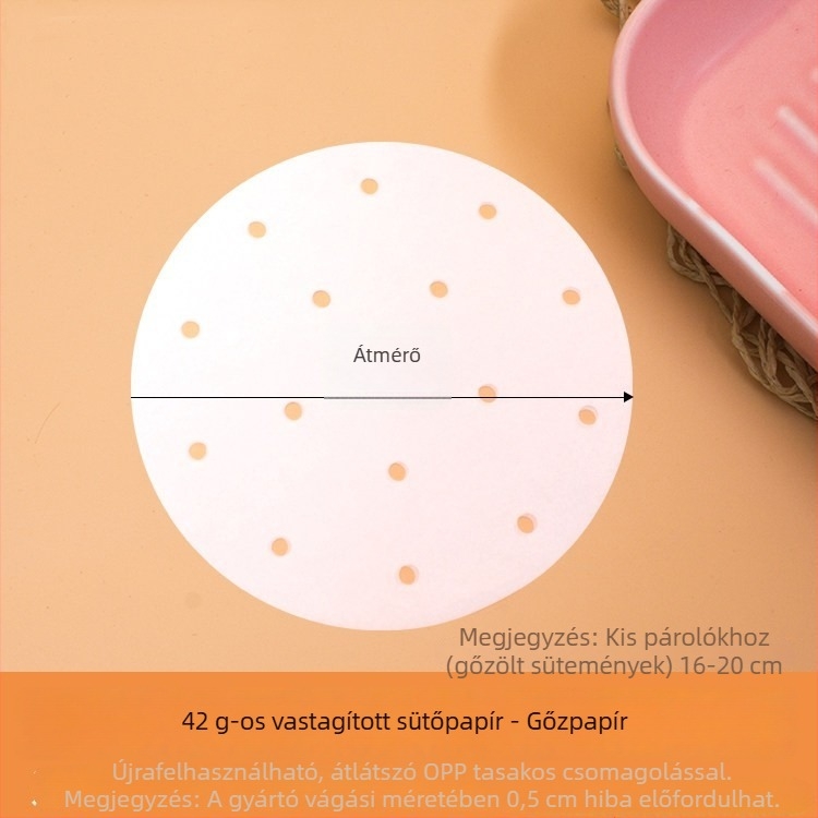 Élelmiszer-minőségű kör alakú, vastagított, kétoldalas egyszer használatos párolópapír szilikon bevonattal, nem tapad, otthoni használatra