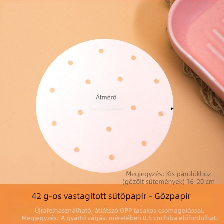 Élelmiszer-minőségű kör alakú, vastagított, kétoldalas egyszer használatos párolópapír szilikon bevonattal, nem tapad, otthoni használatra