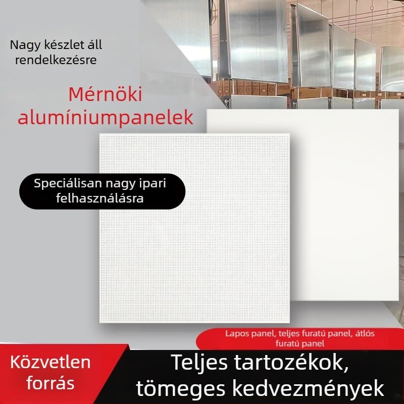 600x600 alumínium mennyezetpanel perforált mikrolyukakkal, integrált mennyezethez, irodák, iskolák és gyárak számára