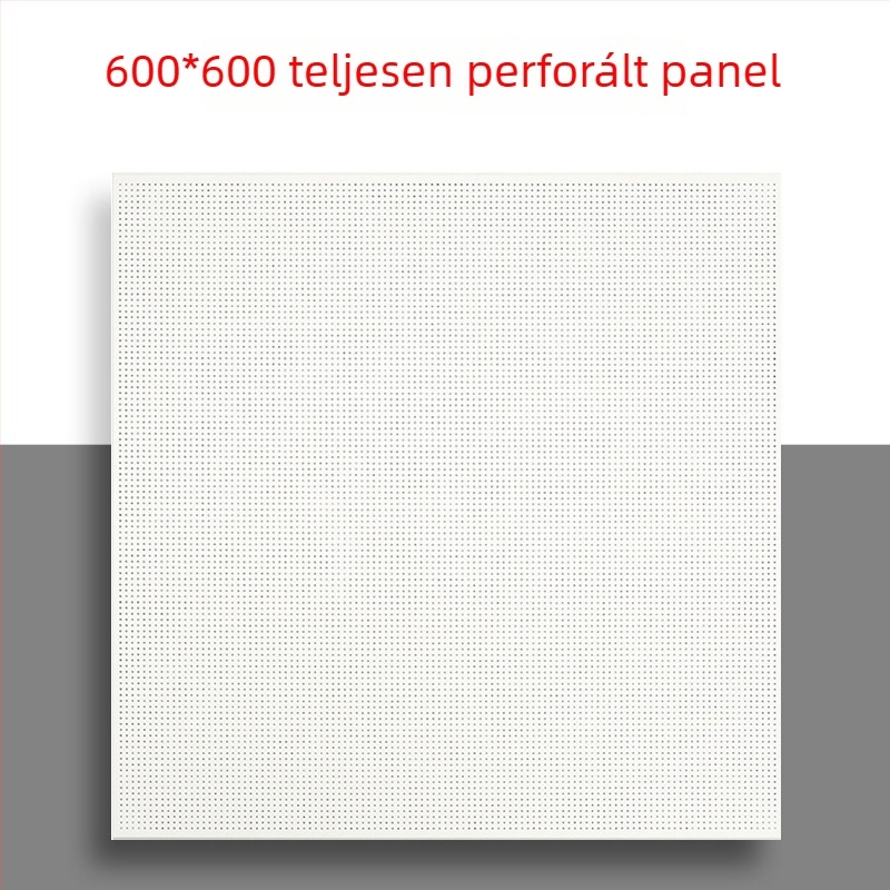 600x600 alumínium mennyezetpanel perforált mikrolyukakkal, integrált mennyezethez, irodák, iskolák és gyárak számára
