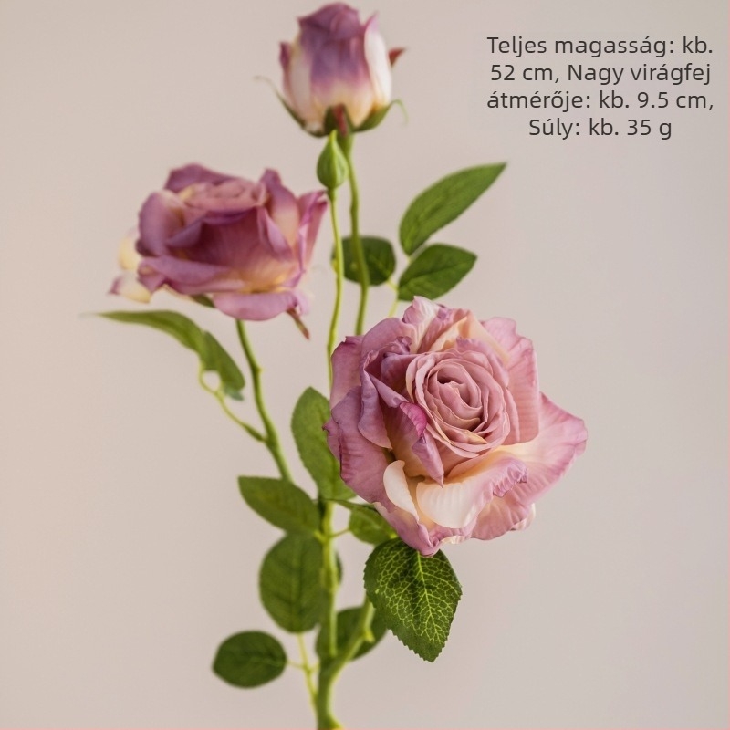 Két rózsa és egy levél, mesterséges száraz rózsákból készült csokor pirított szélekkel, nappali dekoráció, vintage őszi árnyalatok