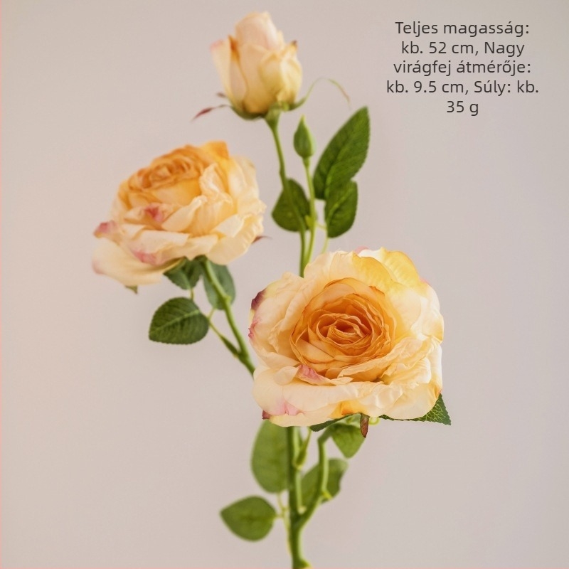 Két rózsa és egy levél, mesterséges száraz rózsákból készült csokor pirított szélekkel, nappali dekoráció, vintage őszi árnyalatok