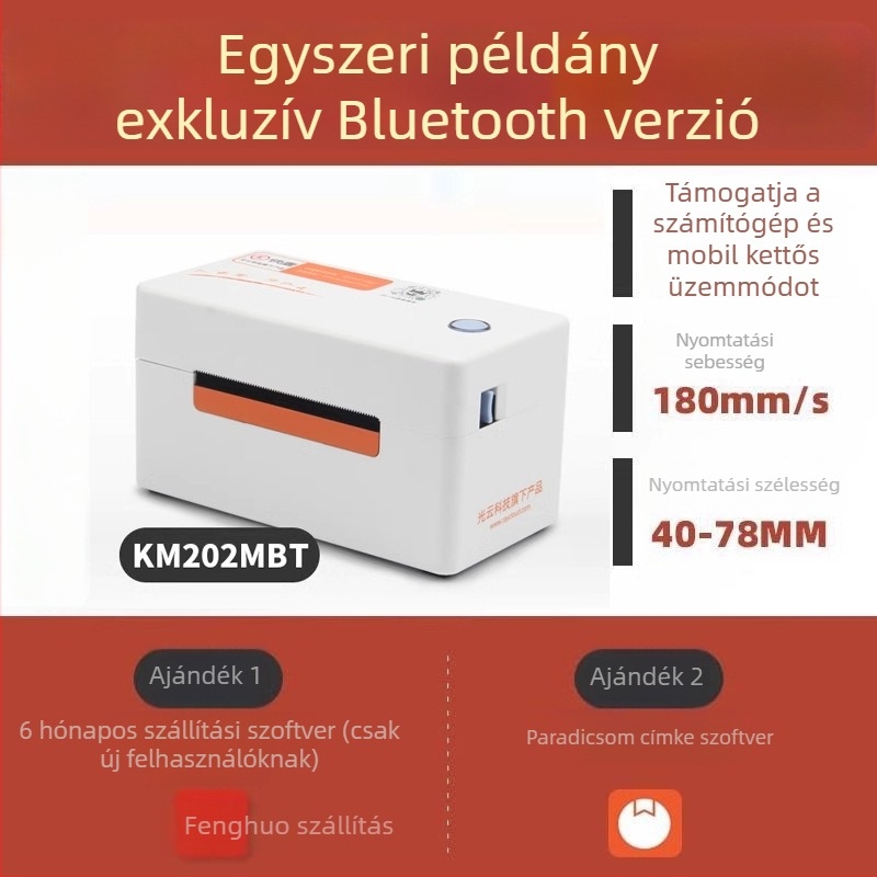 KM202MD termikus címkenyomtató vonalkódokhoz és öntapadós címkékhez — USB, 200dpi, 225mm/s