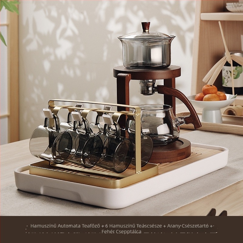 Üveg teáskészlet teljesen automata rendszerrel, irodába és otthonra, fa teás tálcával, 3–5 személy részére
