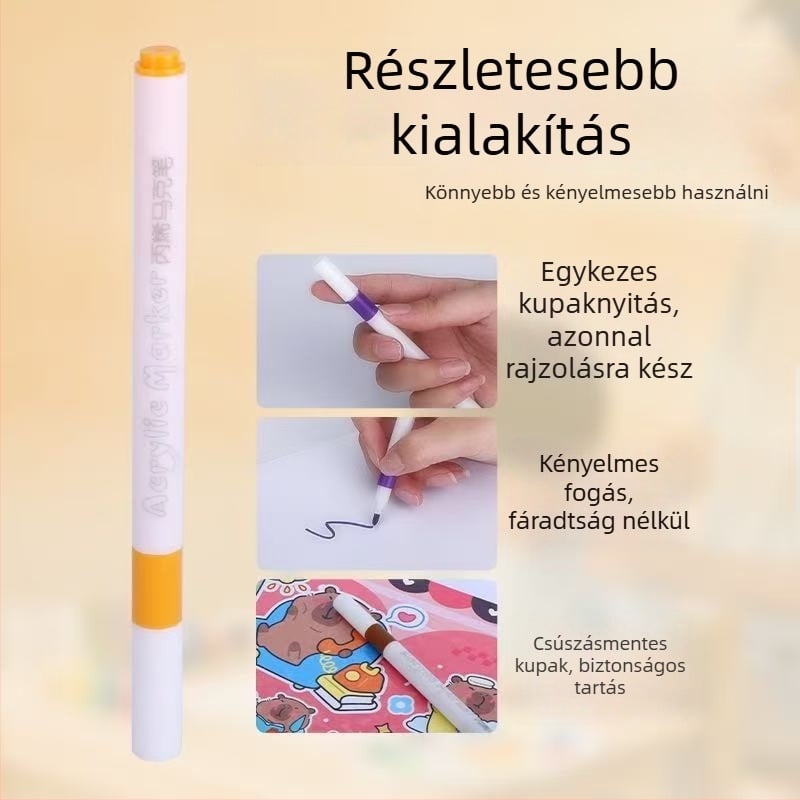 Víz alapú akril filctollak általános iskolások számára, átlátszatlan, színes, egymásra tehetők.