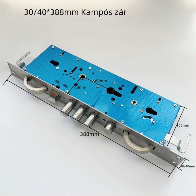 40×388 biztonsági ajtózártest, modell 6068, nem szabványos acél ajtófelület, kilencfejű kampózár