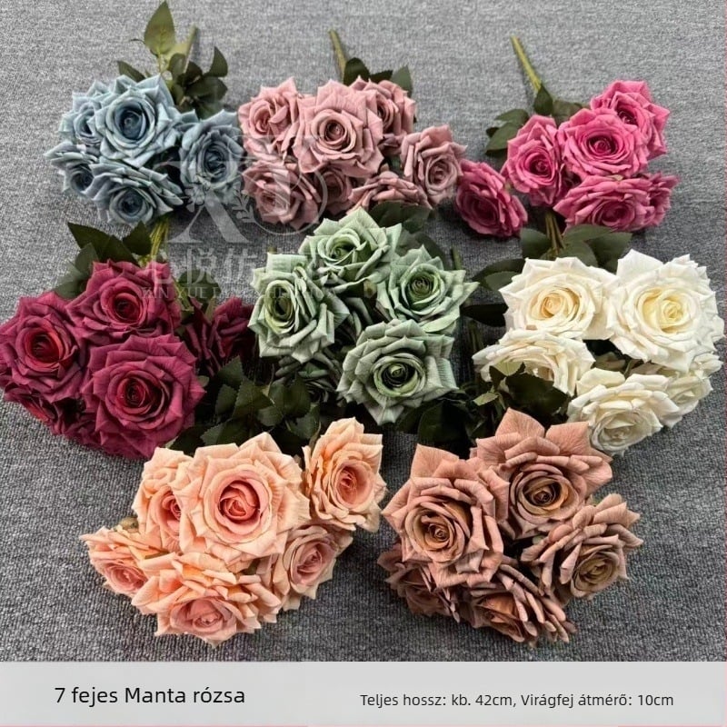 7-fejű manta rózsa – selyem virág esküvői dekorációhoz, kellék fotózáshoz és otthoni dekorációhoz