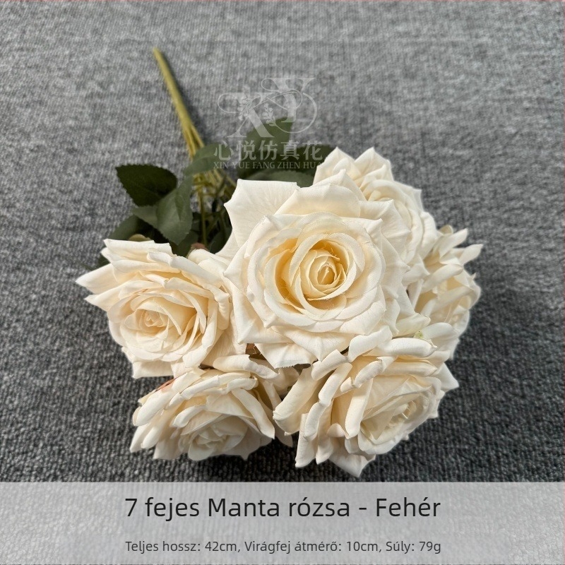 7-fejű manta rózsa – selyem virág esküvői dekorációhoz, kellék fotózáshoz és otthoni dekorációhoz