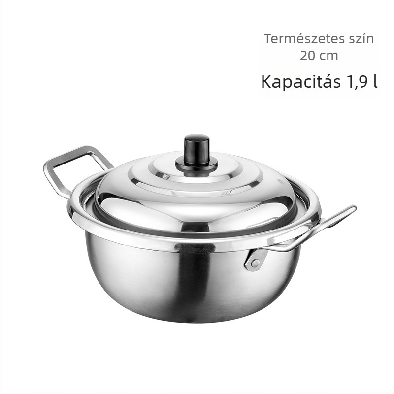 Arany színű koreai ramen fazék két füllel, rozsdamentes acélból, háztartási használatra