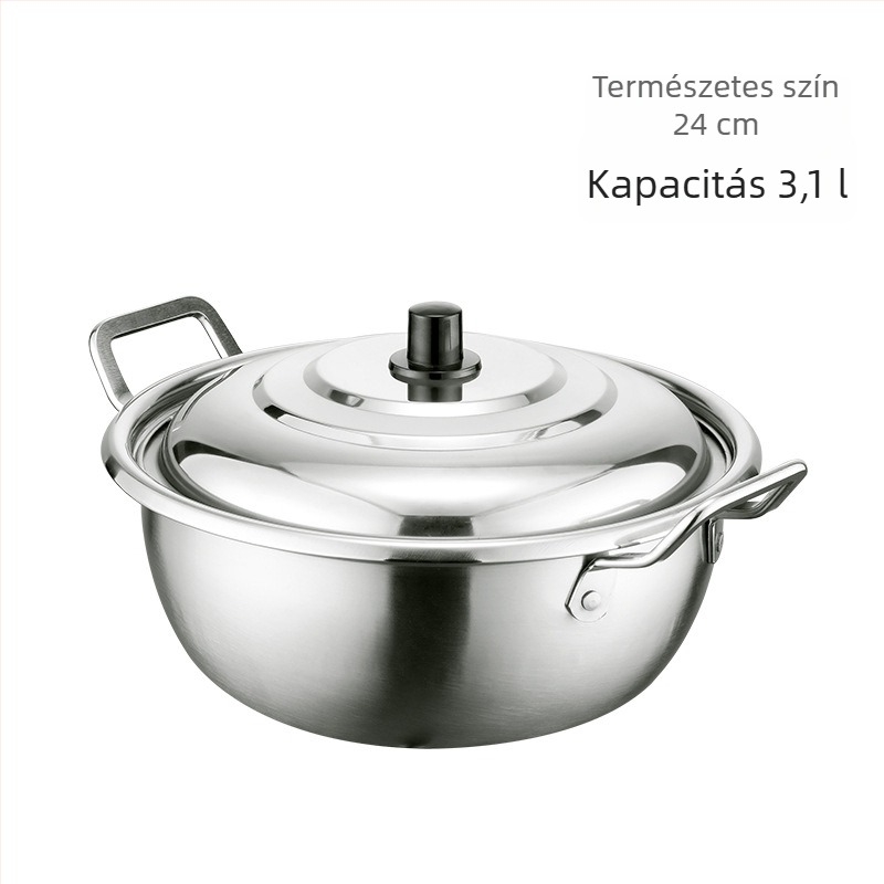 Arany színű koreai ramen fazék két füllel, rozsdamentes acélból, háztartási használatra