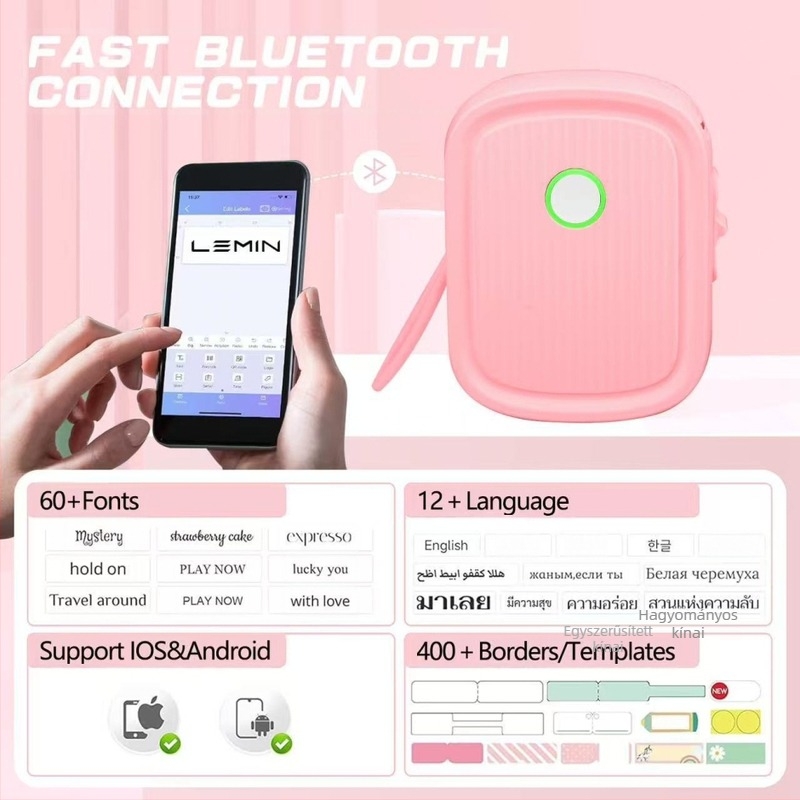 L12 mini Bluetooth termikus címkenyomtató, hordozható, 12 mm-es címkékhez