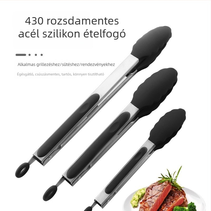 430 rozsdamentes acél szilikon élelmiszerklip, grill- és steak-klip, konyhai eszköz