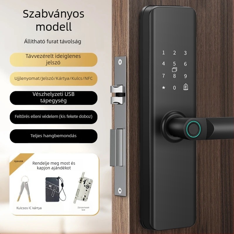Fából készült belső ajtó biometrikus zár, ujjlenyomat-olvasó, lyukfúrás nélkül, otthonra, lakásra és vendégházba, jelszavas és okos zár