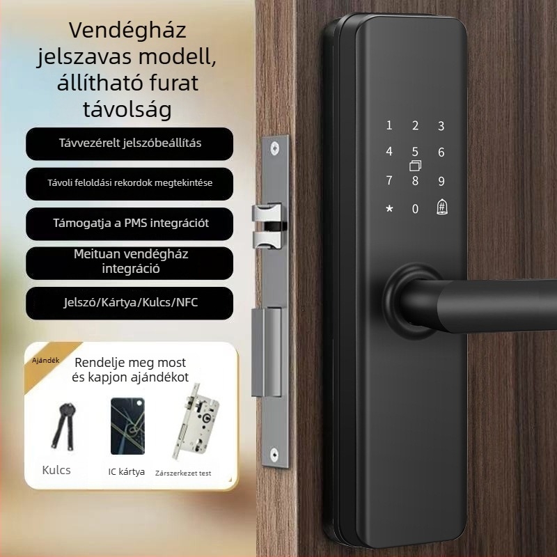 Fából készült belső ajtó biometrikus zár, ujjlenyomat-olvasó, lyukfúrás nélkül, otthonra, lakásra és vendégházba, jelszavas és okos zár