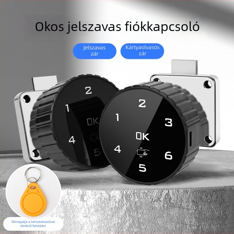 Okos szekrényzár elektronikus jelszóval és kártyaolvasóval, fiókokhoz és fém szekrényekhez