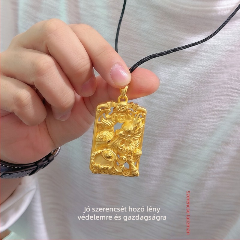 Férfiaknak szóló aranyozott unikornis medálos nyaklánc, hagyományos kínai stílusú talizmán a gazdagságért