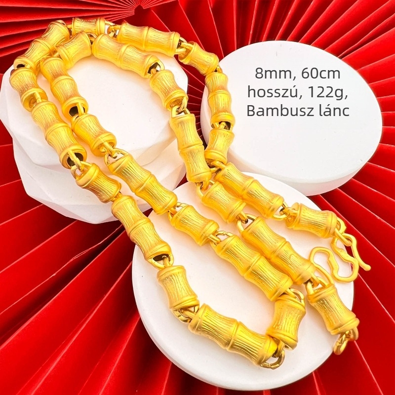 Férfi aranyozott réz nyaklánc üreges dizájnnal, kefés felülettel, bambusz lánccal, hosszúság 51–60 cm