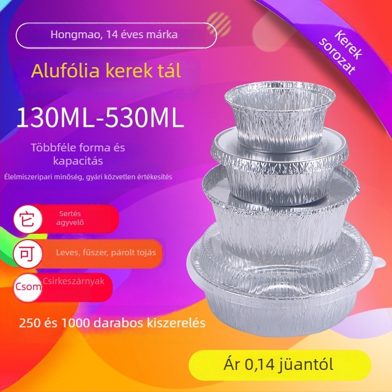 Egyszer használatos kerek alumíniumfóliás tál, 400 ml kapacitású, Ø85 mm átmérőjű, grillhez és gőzölt tojásokhoz megfelelő