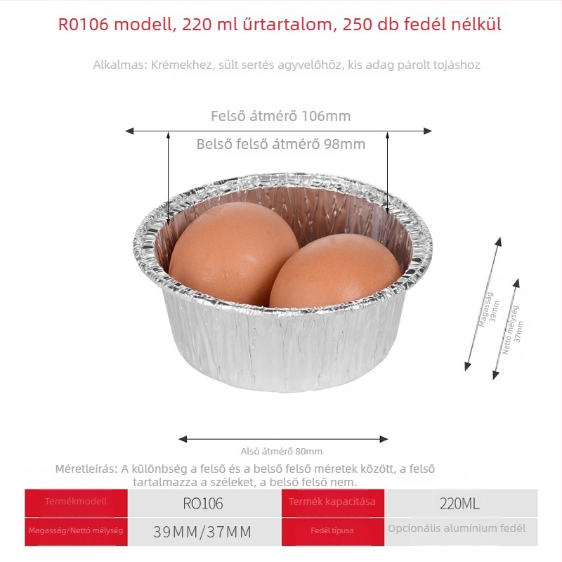 Egyszer használatos kerek alumíniumfóliás tál, 400 ml kapacitású, Ø85 mm átmérőjű, grillhez és gőzölt tojásokhoz megfelelő