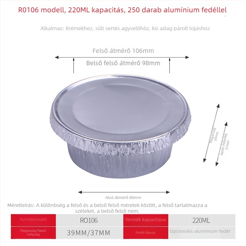 Egyszer használatos kerek alumíniumfóliás tál, 400 ml kapacitású, Ø85 mm átmérőjű, grillhez és gőzölt tojásokhoz megfelelő