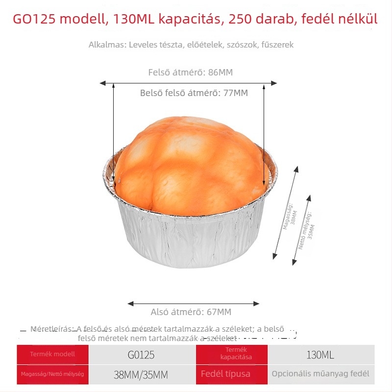 Egyszer használatos kerek alumíniumfóliás tál, 400 ml kapacitású, Ø85 mm átmérőjű, grillhez és gőzölt tojásokhoz megfelelő