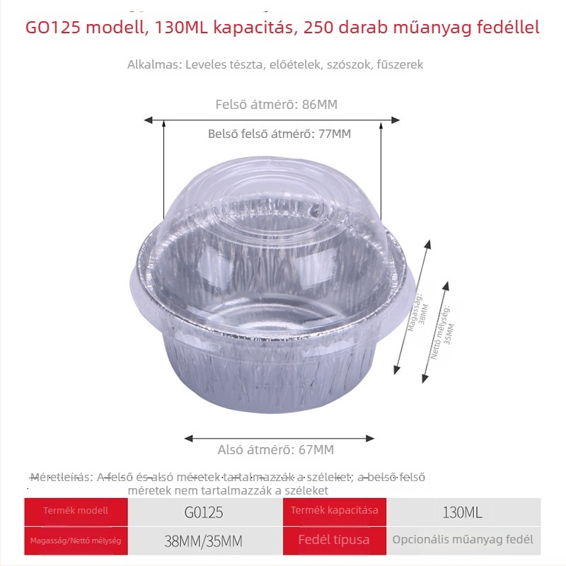 Egyszer használatos kerek alumíniumfóliás tál, 400 ml kapacitású, Ø85 mm átmérőjű, grillhez és gőzölt tojásokhoz megfelelő