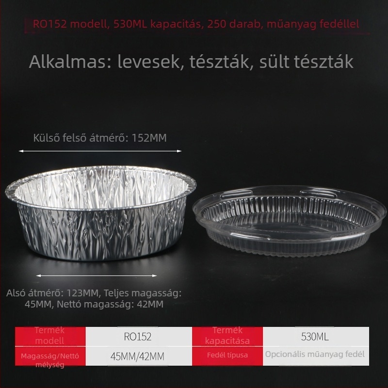 Egyszer használatos kerek alumíniumfóliás tál, 400 ml kapacitású, Ø85 mm átmérőjű, grillhez és gőzölt tojásokhoz megfelelő