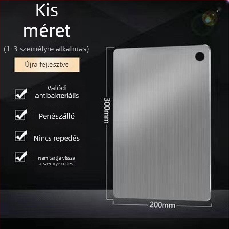 Rozsdamentes acél kettős oldalú vágódeszka, konyhai használatra, penészmentes, zöldségek, gyümölcsök és tészta vágására