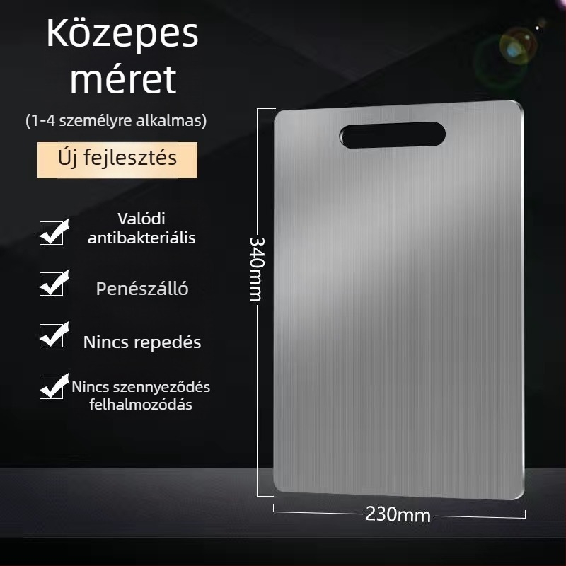 Rozsdamentes acél kettős oldalú vágódeszka, konyhai használatra, penészmentes, zöldségek, gyümölcsök és tészta vágására